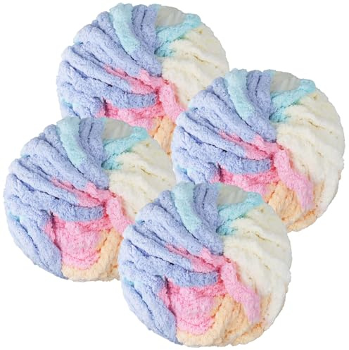 Chunky Wool Yarn 250g × 4 - Jumbo Yarn for Hand Knitting | Arm Knit & Crochet Thick Yarns, Soft 2cm Fluffy Wool for Blankets, Hats, Bags, Pillows, Cat Beds