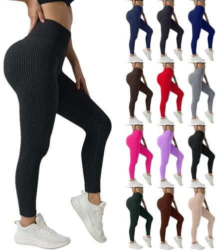Legging Sport Femme,CôTelé Pantalon De Yoga CôTelé Taille Haute éLastique, ContrôLe du Ventre, Gym, EntraîNement, Yoga, Course à Pied, Leggings Compression, Pantalon Femme Taille Elastique