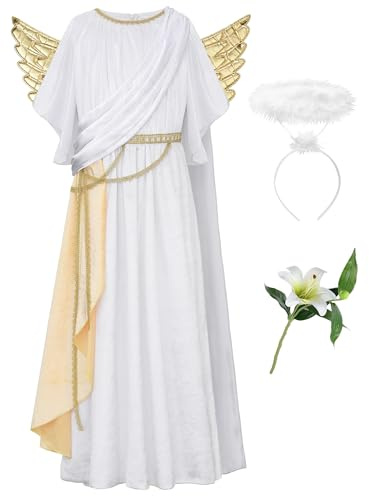 ReliBeauty Disfraz de Ángel Infantil con Alas, Halo y Lirio Artificial