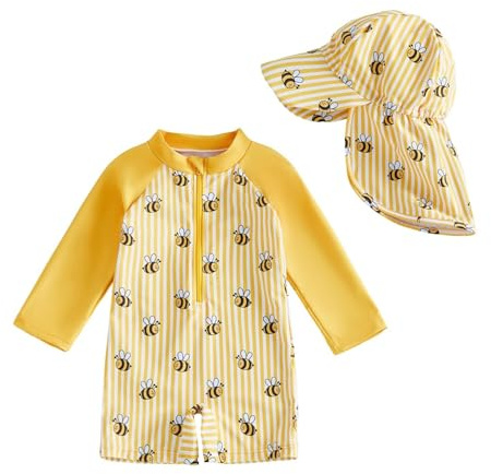 Traje de baño infantil de manga larga de una pieza para niños y niñas, bañador de bebé UPF 50 Plus, protección solar para playa, piscina, natación con construcción suave y costuras suaves, 3-24 meses