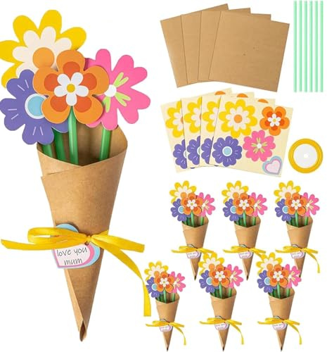 AYZDJ Handgefertigter Blumenstrauß-Bastelset zum Muttertag – Papierblumen-Bastelset für Kinder, zum Selbermachen von Karten und Blumensträußen, Schule, Klassenzimmer, Heimaktivität (mehrfarbig)