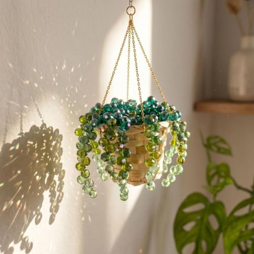 DIY Suncatcher Bastelset mit Perlen-Sukkulenten Autoanhänger, Kristall Hängepflanzen-Ornament, Glasperlen Fensteranhänger Bastelset für Schmuckherstellung & dekorative Beaded Plants (2 x Set)