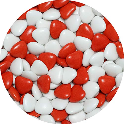 EinsSein Schokoherzen Hochzeit 1kg weiß-rot glanz Herz Dragees Hochzeitsmandeln Schokodragees in Herzform Mix Medium für Gastgeschenke Hochzeit Taufe Kommunion & Kindergeburtstag Schokolinsen