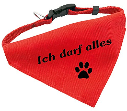 Hunde-Halsband mit Dreiecks-Tuch ICH DARF ALLES, längenverstellbar von 32 - 55 cm, aus Polyester, in rot