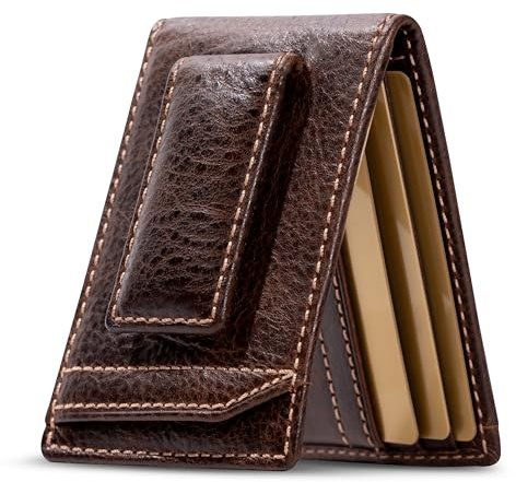 House of Jack Co. Faltbare Geldbörse mit Geldklammer | Vordertasche für Herren | Super starker Magnet | Schlanker Kartenhalter, Braun, Einheitsgröße, Ivor