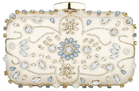 Tanpell Crystal Beaded Clutch Evening Bag Wedding Bridal Purse Pearl Clutch for Women Formal Evening Bags Champagne