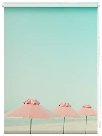 Lichtblick Klemmfix Tageslicht-Rollo mit Motiv, ohne Bohren, Blickdicht, Seitenzugrollo, Made in Germany, Sonnenschirm - Türkis Rosa 45 cm x 150 cm (B x L)