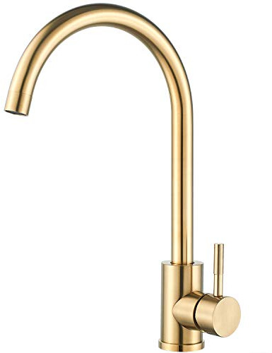 Kohonby Single Handle High Arc Brushed Gold Kitchen Faucet Stainless Steel Commercial Single Hole Kitchen Sink Faucet,Modern One Hole Bar Sink Faucet(Brushed Gold)
