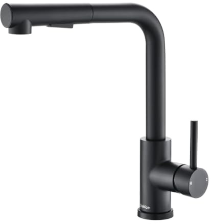 Tohlar Black Kitchen Tap with Pull Out Spray, Kitchen Mixer Tap | L-Shape Kitchen Tap, 360° Swivel Spout, 2 Modes Spray, 304 Stainless Steel & Ceramic Cartridge
