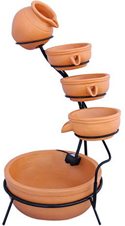 Water Feature Garden Fountain Solar Powered Outdoor Garden Cascade Ornament Decor Patio Resin Terracotta Freestanding Cascading 4 Tier Spilling Bowls Aquatic Cleaner