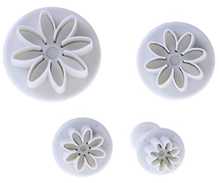 SUCHUANGUANG 4 Stück Daisy Kunststoff Kuchenform Set Schokoladen Ausstecher Fondant Dekoration Werkzeug Album Stempel