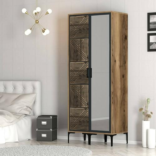 Dmora Kleiderschrank 2 Türen Mirfak 80x201,4 cm Braun, Garderobe