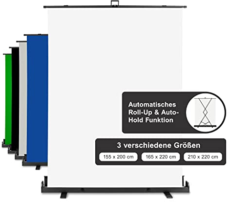 Walimex Pro Roll-Up Panel 165x220 cm Fondo Fotográfico Blanco I Lienzo fotográfico portátil, Independiente para sesiones de Retrato, Estudio fotográfico y Streaming I Efecto Chromakey I Caja metálica