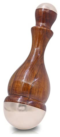 Spanzo Creation Ayurvedisches 2-in-1 Kansa-Stab Gesichts-Akupunkt-Massagegerät zur Entgiftung & Tiefenentspannung Massagegerät Teakholzgriff (Natural-2)