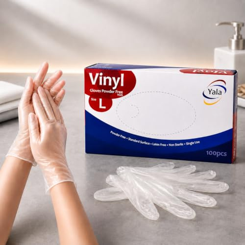 Osler & Walsh Flexible Clear Vinyl Gloves (Large, 100 Count) | Latex Free & Powder Free, Multi-Purpose Pull-On Disposable Gloves for Either hand | Ideal for Care & Medical Staff, and for Food prep