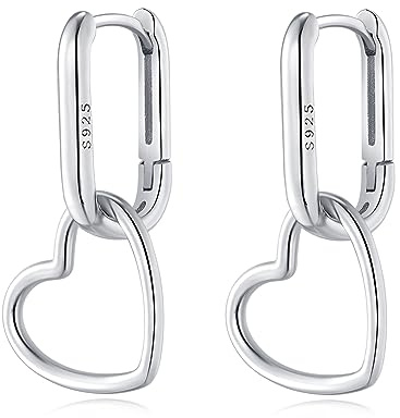 Reffeer 925 Sterling Silber Herz Ohrringe Creolen für Frauen Mädchen Minimalistische Creolen Huggie Ohrringe Tropfenohrringe