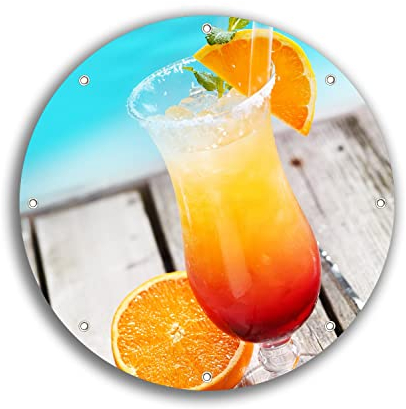 Wallario rundes Outdoor-Poster für Garten oder Balkon Bunter Cocktail am Pool, Motivbanner 30 cm Durchmesser