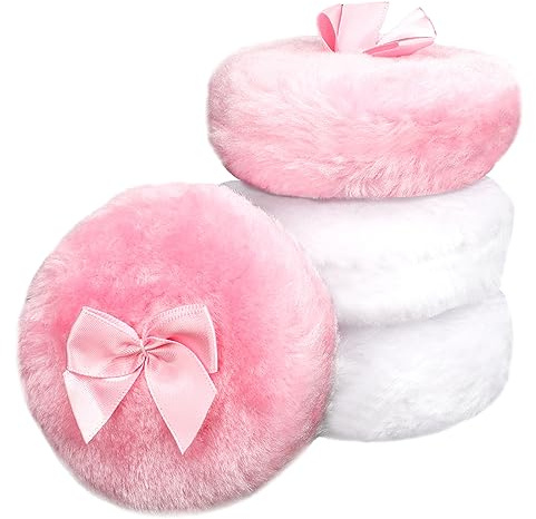4Pcs Large Fluffy Powder Puff, White Powder Puff, Powder Puffs for Face powder, Ultra Soft Body Powder Puff, Soft Face Body Powder Puff, Washable Reusable Makeup Puffs(White/Pink)