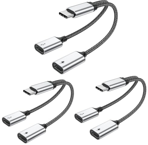 MOGOOD USB-C Splitter 1 auf 2, 60W PD, 480Mbps, Dual USB-C, 3er Set Kabel | Nylon Kabel, kompatibel mit MacBook, iPad, Samsung, PC, Headset, Datenübertragung, Laden, Reisen, Büro, Gaming, Audio