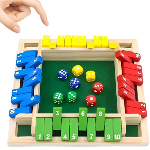 Ycaaeo Shut The Box Spiel, Shut The Box Würfelspiel, 4 Spieler, 4 Farben 8 Würfel Shut The Box, Würfelspiel Holz, Brettspiel aus Holz, Mathematik Lernspielzeug, für Kinder und Erwachsene