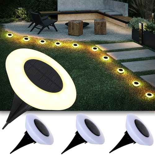 Solar Bodenleuchte 14 LEDs, Solarlampen für Außen - 4 Stück, Solarleuchte Garten Warmweiß, Solar Gartenleuchten, IP65 Wasserdicht Grundlicht Landschafts Beleuchtung für Auffahrt/Rasen/Gehweg/Patio