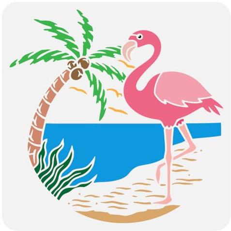 FINGERINSPIRE Flamingo Malschablone 30x30 cm Große Palmen Schablone Kunststoff Vogelbaum Muster Schablone Dekorative Strand Kokosbaum Pflanzen Schablone Tier Themen Schablone Für DIY Handarbeit