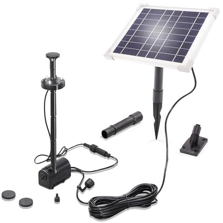 esotec Solarpumpe Solar Teichpumpe Wasserspiel Pumpe 6/220 Akku LED 101932 | 220l/h, Förderhöhe 60cm, Durchflussregler, Akku LiFePO4 1,5Ah, bis 6Std., 4 Fontänen, LED kaltweiß, Anschluss 8/10mm