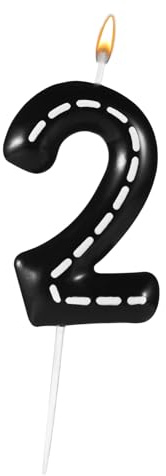 Bougies d'Anniversaire Numéro de Thème de Course, 6x3,7cm Bougies de Gateau Anniversaire Bougie Numérique à Carreaux Noirs et Blancs pour les Fournitures de Fête de Décoration (Numéro 2)