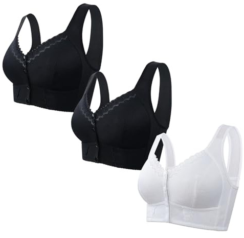 3PC Wireless Bra for Women UK Non-Wired Front Fastening Bras Comfort Bra Plus Size Everyday Bra Wide Straps Wire Free Underwear