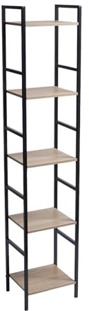 OHS 5 Tier Ladder Shelves, Home Office Living Room Shelves Industrial Bookcase Shelf Stand Narrow Shelf for Bedroom Bathrooms Rustic Wooden Metal Frames - 140 x 30 x 24cm