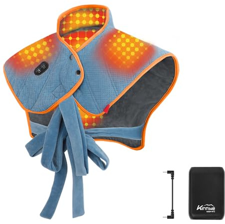 Kintiwe 12V Kabellos Heizkissen für Nacken und Schulter mit 15000mAh Akku und Massagegerät, Elektrisches Wärmekissen mit 3 Temperaturstufen, 4 Heizzonen, Waschbar, 60x43cm