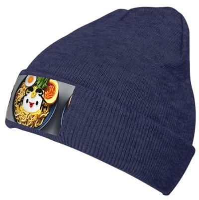 Gorro de invierno unisex con diseño de huevera, fideos, ramen, para adultos, para clima frío y grueso, azul marino, Talla única