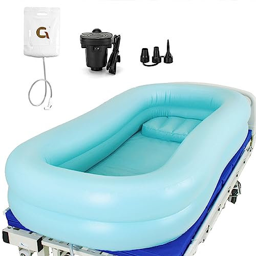 Tragbare medizinische aufblasbare Badewanne für die Dusche, großes Badewannen-Set für Erwachsene, neben der Badewanne am Bett, für behinderte ältere bettlägerige Patienten, Behinderte (Farbe: Blau)