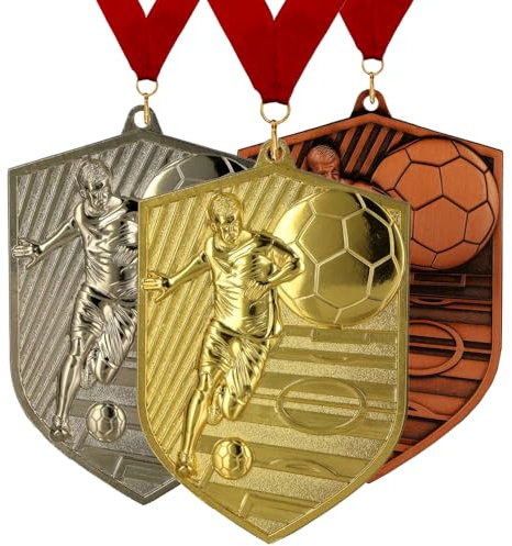 Larius 3 Stücke Premium Extra Metall (70mm, 56gr) Gewinner Award Medaillen für Fussball, Sport, Wettbewerbe