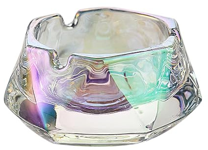 Crystal Glass Ashtrays Heavy Duty Indoor & Outdoor Ashtray for Men, Beautiful and Classic Diamond Ash tray, Home Office Desktop Tabletop Decoration, Stylish Smoking Accessory (Multicolor, Small)