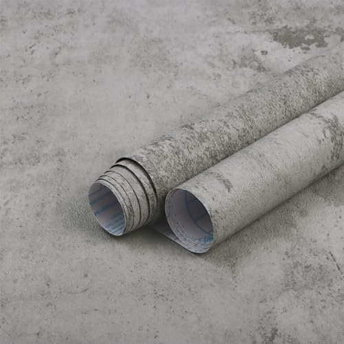 Fiula Selbstklebende Tapete Klebefolie Möbel Grau 40CMx10M Möbelfolie Selbstklebend Betonoptik Industrial Hellgrau Zement Effekt Vinyl Wrap Wohnzimmer Schlafzimmer Fensterbank Wasserdicht Wallpaper