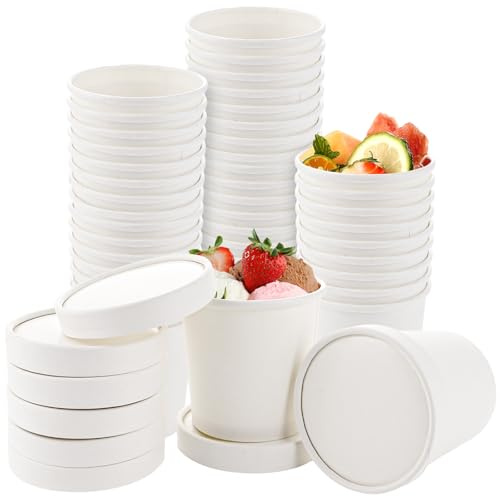 MUXHEL 50 vasos de papel de 360 ml, vasos de papel con tapa, vasos de sopa, vasos desechables para helados y sopa