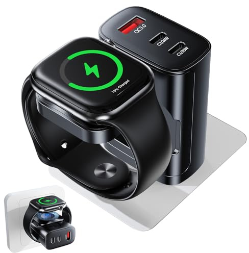 4 in 1 für Apple Watch Ladegerät,40W USB C iPhone Ladegerät PD Schnellladegerät für Apple Watch 10/9/8/7/6/Ultra/SE,USB-C Fast Charger für iPhone 17/16/15 Pro Max,iPad,Airpods Ladestation(Schwarz)