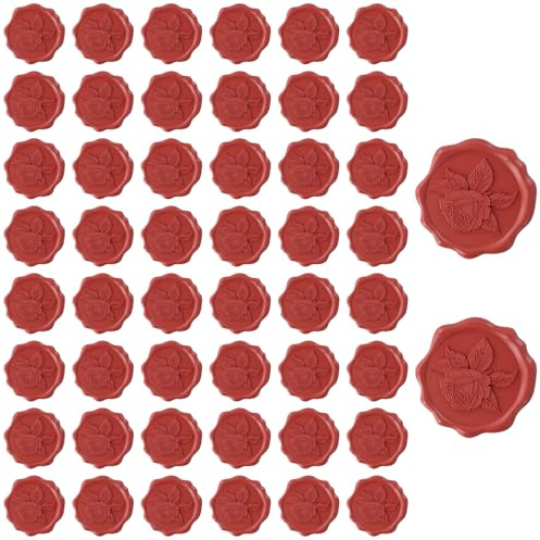 50 Stück Wachssiegel Selbstklebend, Wachssiegel Aufkleber Vintage, Siegelwachs für Hochzeitseinladungen, Umschläge, Geburtstagskarten, Partyeinladungen, Dekoration, Rosenmuster, Rot