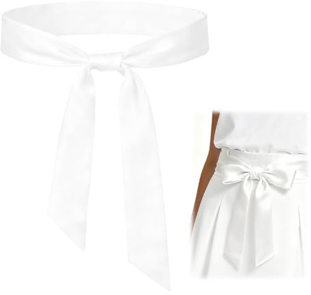 VOSSOT Ceinture Satin Blanche 195cm,Élégante Écharpe Fine en Satin comme Ceinture, Bandeau ou Ruban de Sac,Accessoire Polyvalent pour Bureau, Voyage et Soirée