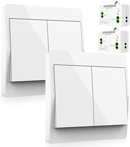 Juego de interruptores inalámbricos dobles de 230 V, interruptor de luz inalámbrico, resistente al agua y seguro, se puede utilizar directamente en el baño, etc. (2 marchas, 2 V, 2 A)