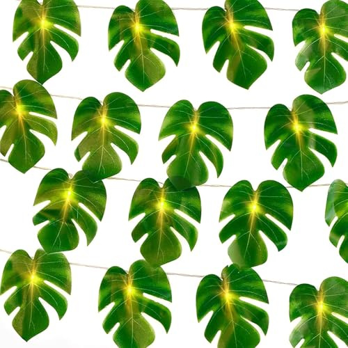 GoldRock Palmblad murgröna, ljusslinga, Hawaii dekoration, 4,5 m, 30 LED, monstera-blad, ljuskedja barnrum, murgröna, girlang palmblad, ljuskedjor inomhus för Hawaii, djungel, födelsedag, strandfest