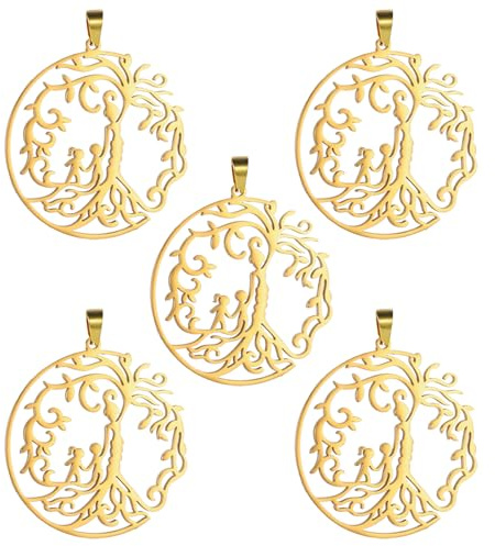 kkjoy 5Pcs Ciondoli di Albero della Vita Fai-da-te per la Creazione di Gioielli e l'Artigianato, Ciondolo in Acciaio Inox per Fare Orecchini Collana (Stile 3)