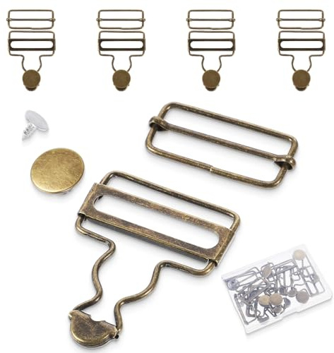 Schnallen für Latzhosen 6 Set, Metall Ersatz-Latzhosen Hosenträger Clips Ersatz mit verstellbarem Tri Glide Schnallen Schieber und Knöpfen, DIY Nähzubehör für Latzhosen Jeans Hosenträger (Bronze)
