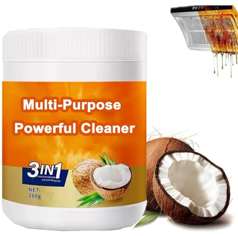 Nettoyant puissant polyvalent pour la cuisine, pâte nettoyante à l'huile de noix de coco 3 en 1, dégraissant de cuisine, pour robinets, carreaux, four (1 Pcs)