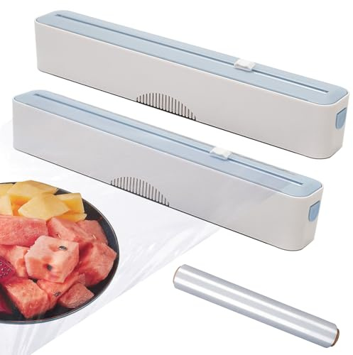 CAIEJSAEN 2er-Set Frischhaltefolienspender, Folienspender Alufolienspender und Frischhalte Inklusive kostenloser Rolle Frischhaltefolie Folienschneider Geeignet für Alufolie Backpapier Frittierpapier
