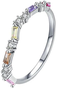 Lirzxin Verlobungsring Weißgold 585 14K, Eheringe für Damen Welle Design mit Rechteckig Citrin Amethyst und Moissanit Hochzeit Ring Trauringe Partnerringe Weißgold Gr. 48 (15.3)