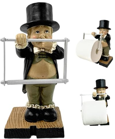 Funny Toilet Paper Holder - Cute Unique Butler Statue for Bathroom Decor, Creative Resin Tissue Box Cover with Stand, Modern Home Accessory (27x12.5x11cm), Decoraciones interiores