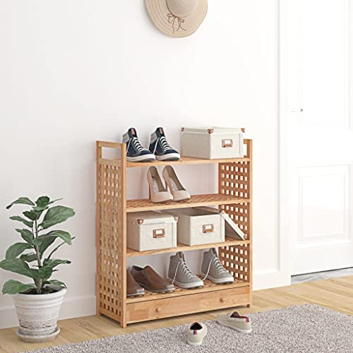 Generico Zapatero con cajón, 70 x 27 x 81 cm, madera maciza de nogal, zapatero y organizador para zapatos