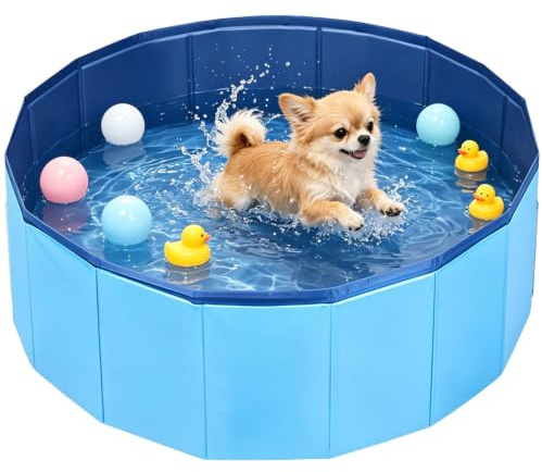 VEEKAY Hundepool Faltbar,60 x 20CM Hundepools für Kleine,Mittelgroße,Zusammenklappbarer Robuster Wasserdichter Schwimmpool für Kleine,Schnelle Entwässerung,Anti-Rutsch Badewanne